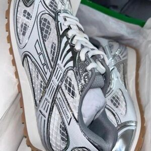 Bottega Veneta Silver and White Orbit Sneakers
